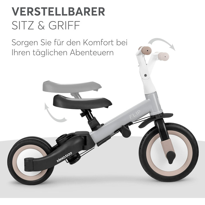 KikkaBoo FLIP 5-в-1 Триколісний велосипед для дітей від 1 року з ручкою, трансформер до бігобіла (сірий)