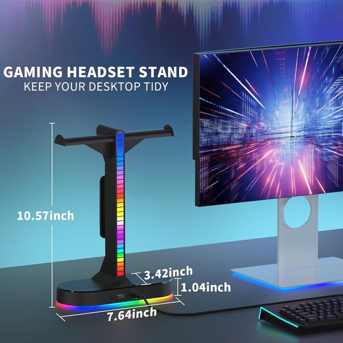Підставка для двох ігрових навушників з RGB-підсвіткою, USB-зарядкою, аудіороз'ємом 3,5 мм, для геймерів, настільна, для ПК