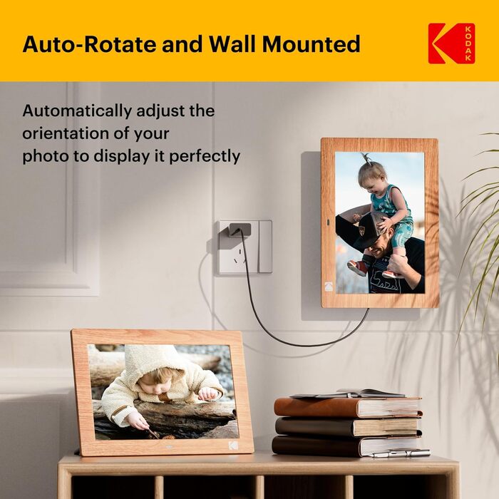 Цифровий фотоальбом KODAK 10 дюймів з пультом, без Wi-Fi, IPS-дисплей 1280x800, відтворення фото/відео/музики, USB/SD, дерев'яний корпус