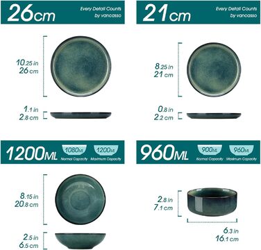 Набір посуду Vancasso Starry (24 шт.) для 6 осіб: тарілки, супові тарілки, миски, зелений сервіз