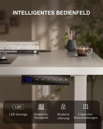 Регульований стіл з USB-зарядкою та розеткою, 100 × 60 см. Електричний стіл, регульований комп'ютерний стіл з 3-функціональною пам'яттю, білий. 100 x 60 см