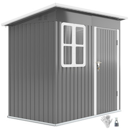 Outsunny – сарай для інструментів 2,55 м², садовий будиночок з похилим дахом, 221 x 133 x 190/173 см, сарай для інструментів із замикаючими дверима та вікном, гараж для велосипедів, шафа для саду зі сталі, для заднього двору, саду, темно-сірий | Aosom