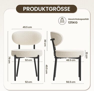 COLAMY Комплект обідніх стільців 4 шт. з м'яким сидінням 10 см – Сучасні м'які стільці з плюшевої тканини Teddy, з міцним металевим каркасом – Для кухні та вітальні, Білий. Комплект 4 шт.