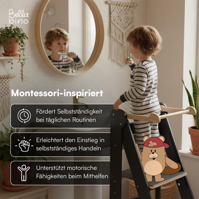 Bellabino Tay - навчальний столик-лесенка для дітей від 1 року. Регульована висота, складаний, білий, дерев'яний (бірка), безпечний, з захистом від перекидання. Montessori