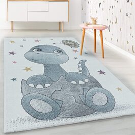 Дитячий килим HomebyHome з коротким ворсом, м'який килим для дитячої кімнати з малюнком динозавра і динозавра, колір розмір (140x200 см, синій)