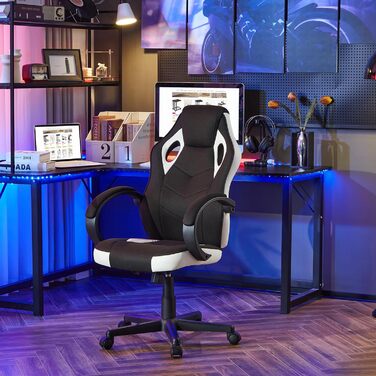 Ігрове крісло WOLTU, дихаюче офісне крісло, обертове крісло, геймерське крісло, ергономічне крісло для ПК, 150 кг з можливістю завантаження, з підлокітниками-подушками, регулювання висоти, м'яке покриття, сітчаста тканина, білий, BS142ws