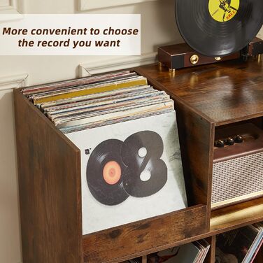 Стійка для платівок з полицями на 450 альбомів, коричнева. Підставка для вінілових платівок для музичної кімнати або вітальні