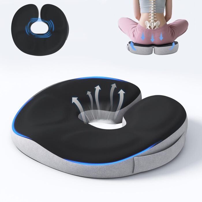 Ортопедична подушка-кільце з ефектом пам'яті для копчика та куксицевого відділу, протигеморройна та протипролежнева подушка для вагітних та реабілітації (Чорна)