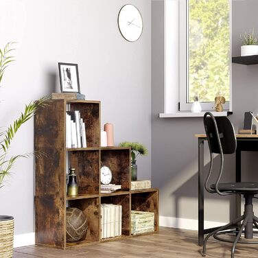 Стелаж VASAGLE для книг та зберігання, 6 відділень, для офісу, вітальні, спальні, в стилі рустік, колір: коричневий