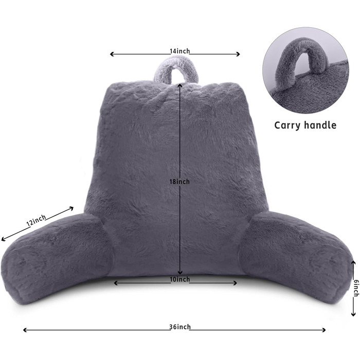 М'яке крісло-мішок для читання з підлокітниками, штучний хутро, велике, сірий колір