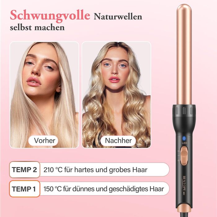 Набір для завивки та випрямлення волосся BESTOPE MIX 5-в-1 з 5 насадками, 10-32 мм, швидкий нагрів, регульована температура (золотий)