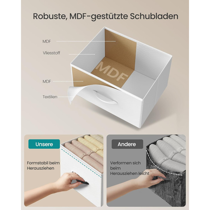 SONGMICS Комод з 9 висувних ящиків, шафа для зберігання, сталь, MDF, фліс, для спальні, прихожей, вітальні, білий (LGS323WH01)