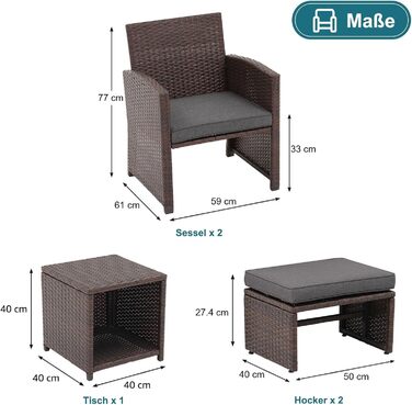 Садовий набір меблів з ротангу OC Orange-Casual 5 предметів: диван, крісла, столик, пуфи, подушки - темно-сірий