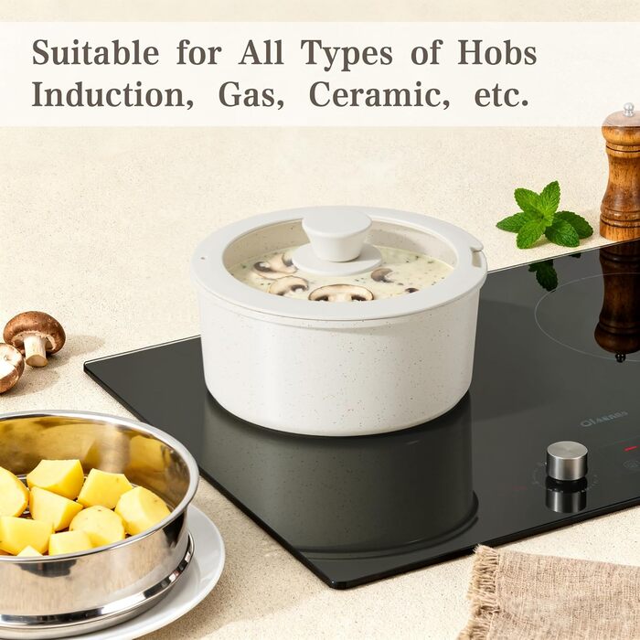 Набір посуду RIOVARM з індукційним дном: каструлі, сковороди та соусники з керамічним антипригарним покриттям, кухонні аксесуари, необхідні для приготування їжі