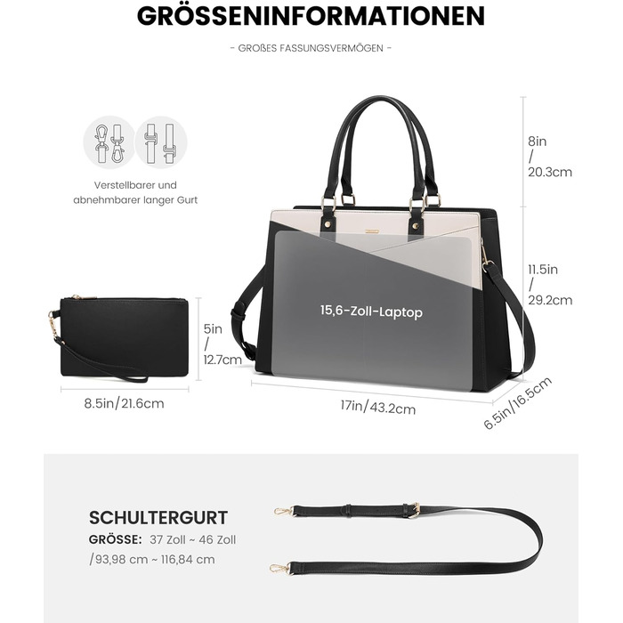 Сумка для ноутбука LOVEVOOK: жіноча сумка-шоппер, велика, на плече, 15.6 дюймів, чорна