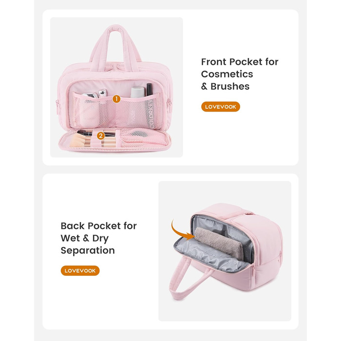 Сумка для косметики OVEVOOK для жінок, велика, з водонепроникним відділенням, рожева (L, блакитна)