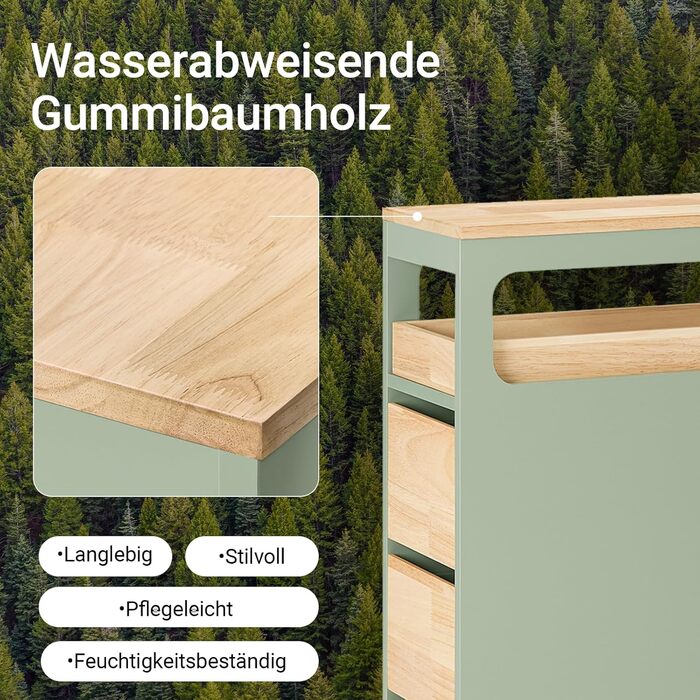 Тумбочка для ванної кімнати SoBuy з колесами, вузька з 3 висувними ящиками, компактна комода з дерева, навісна шафка для маленьких ванних кімнат, туалетів та кухонь, біла, 65x23x82 см, BZR54-W