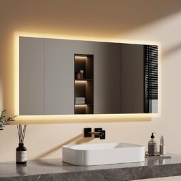 Дзеркало для ванної кімнати EMKE з підсвічуванням 120x60 см, тепле біле світло 3000K, вимикач, матове обрамлення