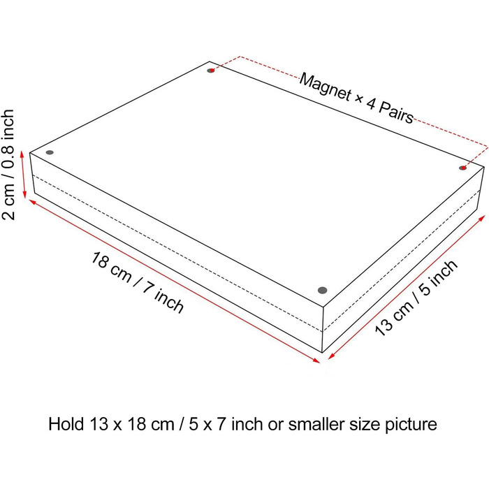 Рамка для фотографій Boxall 13 x 18 см (5 x 7 дюймів), акрилова магнітна фоторамка, двостороння рамка без рамки, прозора, для робочого столу