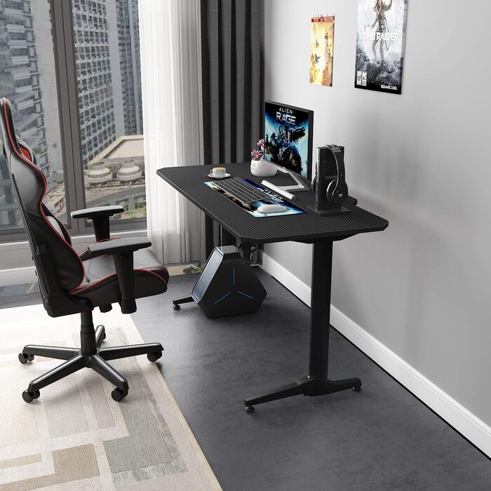 Стіл ігровий SogesHome 140 см, T-подібний, з підставкою для миші, тримачем для напоїв та гачком для навушників, ергономічний, для комп'ютера, офісний