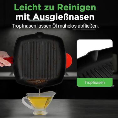 Сковорода-гриль NutriChef 30x43 см з чавуну з антипригарним покриттям, для стейків, з насадками для збору жиру, ідеальна для хрусткої обсмажки