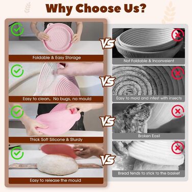 Набір для закваски з силікону MQFORU: 30 шт. Гірчаки (28 см круглі, 29 см овальні), скляна тара 730 мл, щітка, скребок. Для випікання хліба (рожевий)