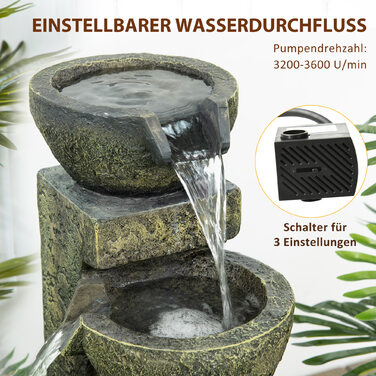 Фонтанчик, 3 режими, стійкий до погодних умов, 25 см x 24 см x 60 см, Сірий