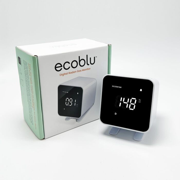 Виявник радону Ecosense EB100 EcoBlu: моніторинг радію, простий у використанні, білий