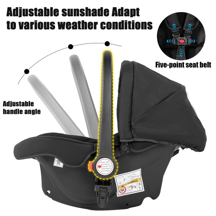 Дитяча коляска 3 в 1, комбінована коляска 3 в 1 Комплект з двома обертаними ручками, коляска з функцією складання в один клік, алюмінієвий каркас (588 Black) (3 в 1 V8 BLACK, 3 в 1-V8 Модель)