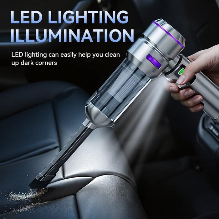 Акумуляторний ручний автомобільний пилосос HOVIN, потужність 24000Па, 3 режими роботи, для авто, дому та диванів, сріблясто-фіолетовий