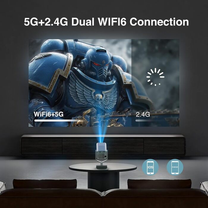 Портативний проєктор Mini Beamer з Android OS, автоматичною корекцією трапецеїдальних спотворень, підтримкою 4K 1080p, Bluetooth WiFi6, 160 ANSI, електричним фокусом для телефону/ТВ приставки/Outdoor/ноутбука