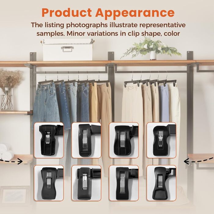 Набір вішалок для одягу House Day, 30,5 см, чорний, 25 шт. з полірованими поворотними гачками та прищепками для штанів