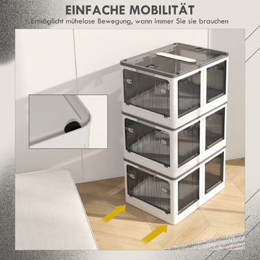 Набір з 3 органайзерів для зберігання, складаних, на колесах, 60 x 42 x 34 см, білі