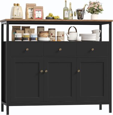 FirFurd Комод-тумба у вітальню, кухню, їдальню. Білий комод з 3 висувними ящиками та 3 дверцятами, регульована полиця, 108x38x98,5 см