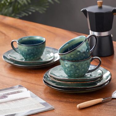 Сервіз кавовий Vancasso Steingut Starry, 12 предметів для 4 осіб, зелений, вінтажний стиль