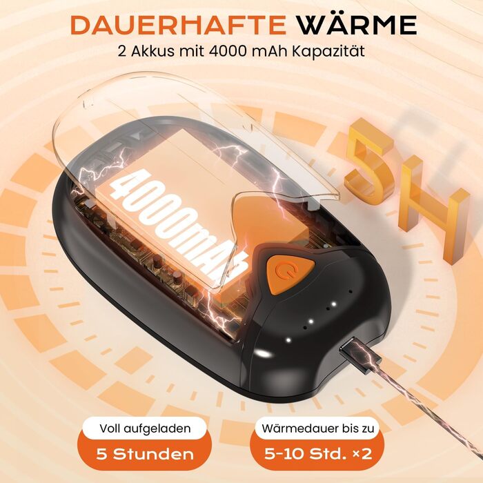 Електричний нагрівач для рук, 2 шт., 5200 mAh, USB, 3 режими нагріву, до 50°C, для активного відпочинку, кемпінгу, полювання