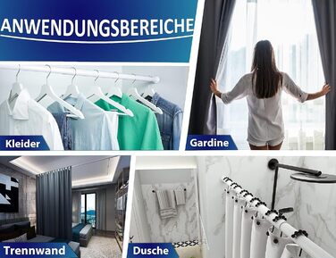 Штанга для душу без свердління 160-210 см, біла, діаметр 32 мм, з кріпленнями - для ванної, кухні та міжкімнатних дверей