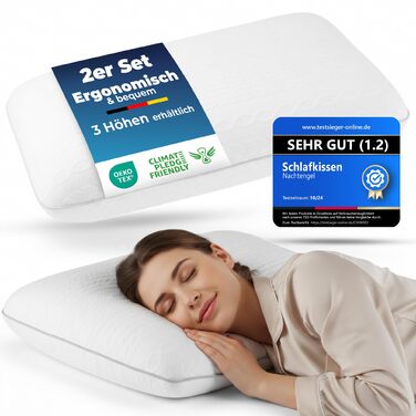Ортопедична подушка з піною Memory Foam 40x60 з підтримкою шиї – для сну на спині, животі та боці, біла, Oeko-Tex, 14 см