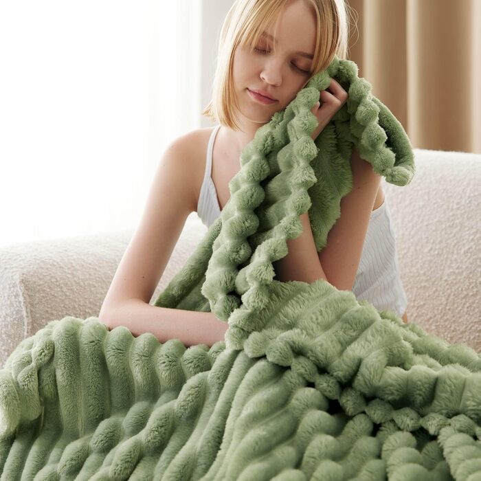 BEDSURE Плед великий 220x240 см - теплий, м'який, для декору кімнати, плед на диван, вовняний, флісовий, XXL, білий (150 x 200 см, Reseda)