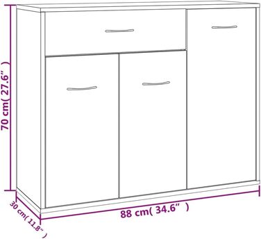 Сервант 1 шухляда 3 двері Комод 88x30x70см інженерне дерево (дуб сонома)