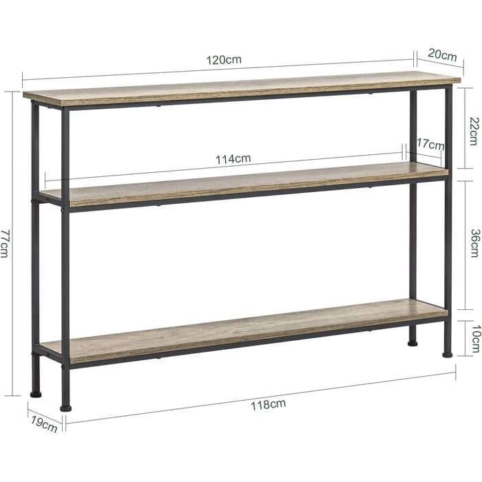 Консольний стіл SoBuy FSB49-PZ вінтажний з 3 полицями, Металевий, Натуральний/Чорний, 120x77x20см