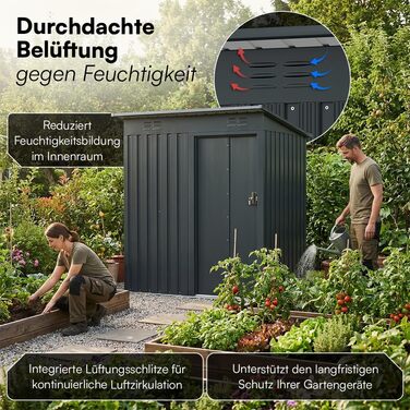 Сарай садовий металевий STEELSØN Talonix 184x85x149 см, антрацит – для інструментів, з односхилим дахом, оцинкований каркас