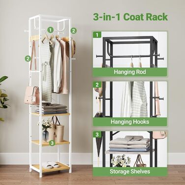 Підставка для одягу ELYKEN: вільна, з 3 полицями та 12 гачками, для прихожей, спальні, офісу. Органайзер для шапок, пальто, шарфів. Натуральне дерево