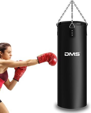 Боксерська груша DMS наповнена 25 кг 105см кронштейном мішок з піском сталевий мішок-ланцюжок для бойових мистецтв кікбоксинг бокс тренування молоді та дорослих 105 х 28см чорний 4-точковий ланцюговий підвіс BOS-25