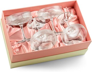 GLASSIQUE CADEAU Набір келихів для коктейлів та шампанського, арт-деко, 4 шт, 200 мл | Келихи для Cosmopolitan, Daiquiri, Espresso Martini