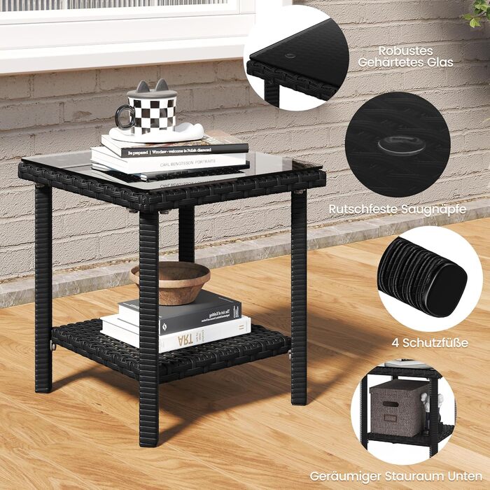 Набір садових меблів Yaheetech з ротангу для балкона та тераси: 2 крісла, 2 пуфи, столик - чорний та бежевий