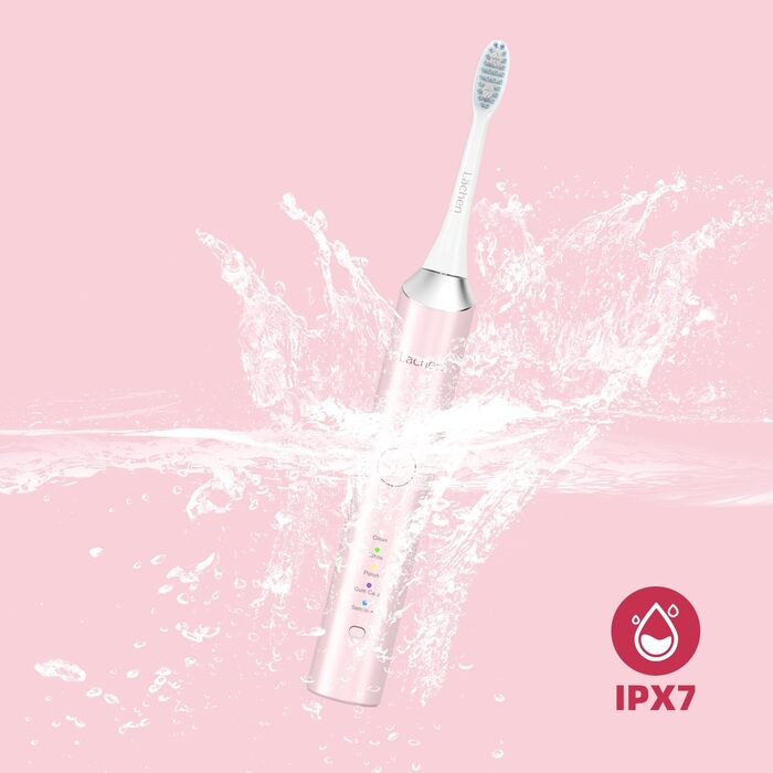 Електрична звукова зубна щітка Läschen, 5 режимів, з чохлом для подорожей, 4 насадки, USB-зарядка на 60 днів, таймер, IPX7 водонепроникність, рожева