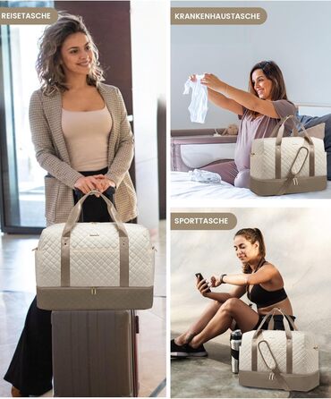 Спортивна сумка LOVEVOOK для жінок з відділом для ноутбука, 40L, з відділенням для взуття, Gym Bag, Travel Duffel, для подорожей, фітнесу, клініки, лікарні (Бежево-хакі)
