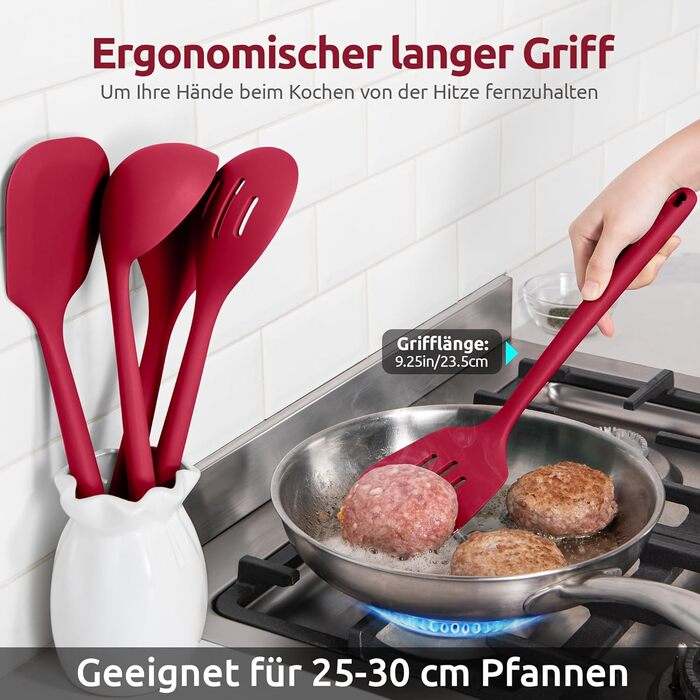 Набір кухонних аксесуарів U-Taste з силікону (5 шт.), стійкий до 315°C, BPA-free, антипригарний, для приготування, перемішування, подачі їжі (червоний)