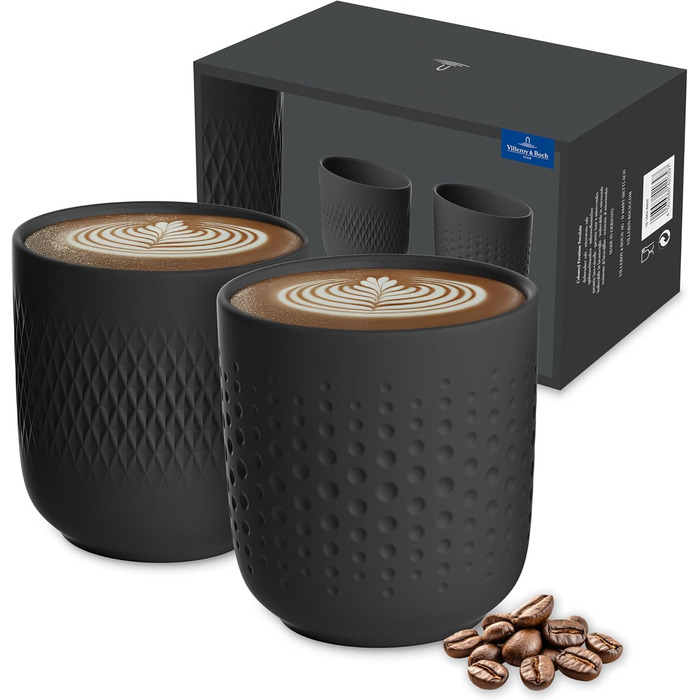 Villeroy & Boch Kaffeebecher Set – 2 шт., чорний, преміум-фарфор, для мікрохвильової печі та посудомийної машини